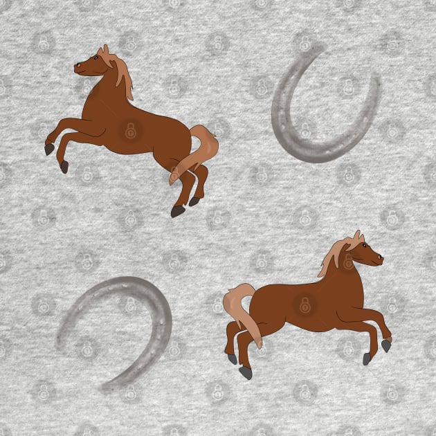 Two brown horses and two grey horseshoes by Diaverse Illustration